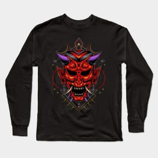 Japanese demon mask illustration Long Sleeve T-Shirt